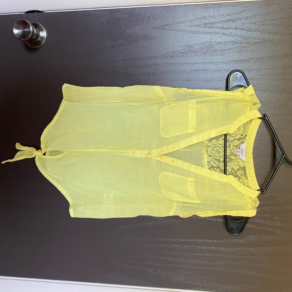 Yellow Sheer Tank Top With Bottom Knot